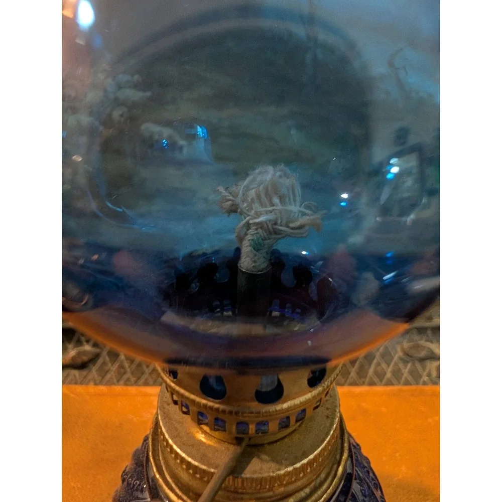 Vintage Cobalt Blue Glass Miniature Oil Lamp 8